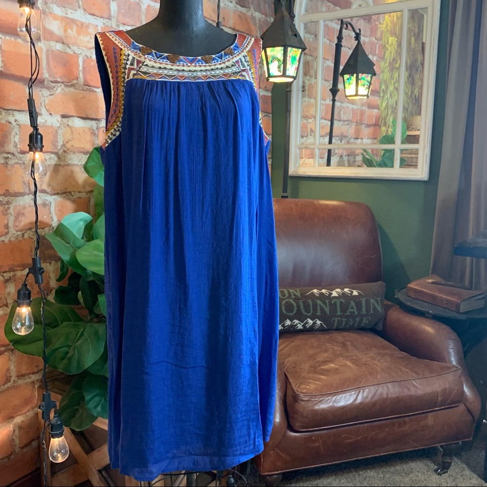 Westport Women’s Blue Tribal dress lined sleeveless XL spring summer casual - Picture 2 of 13